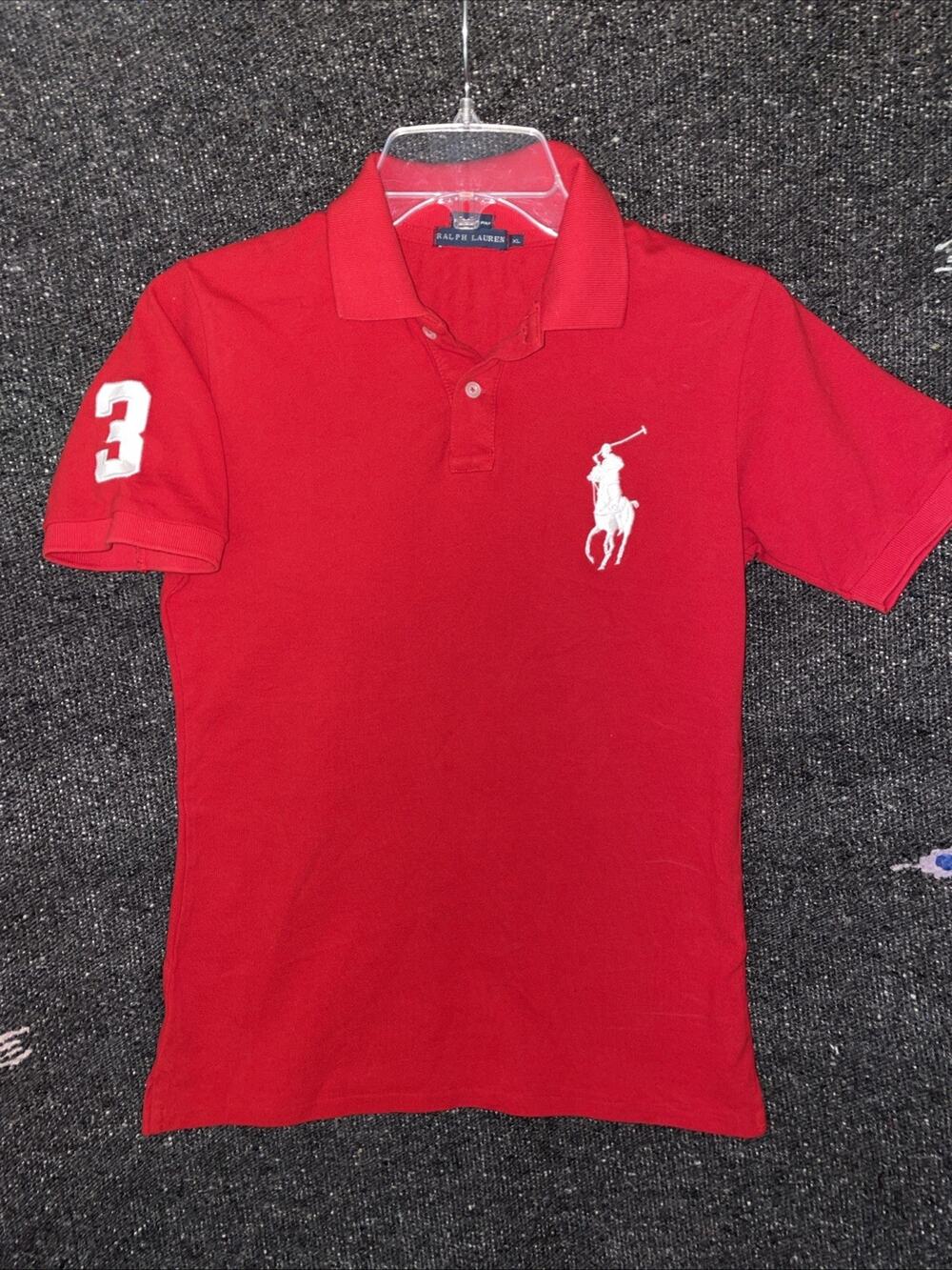 Polo Ralph Lauren Men Custom Slim Fit Polo Shirt Big Pony Logo Size Boys XL Red